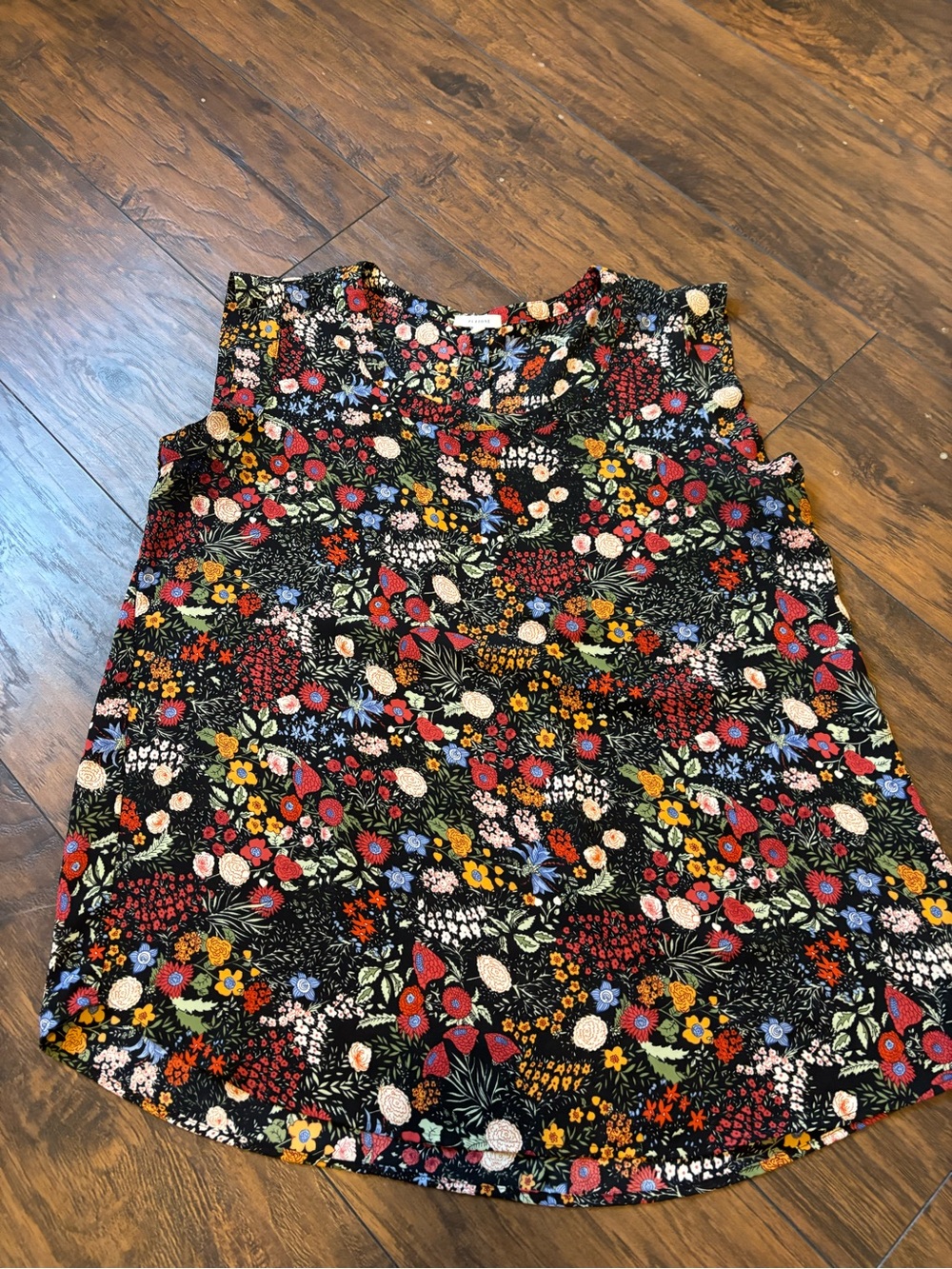 Pleione Black Floral Tank with Multicolor Blooms